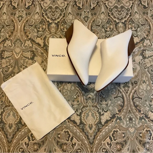 NIB Vince Vigo Optic White Leather Mules Women's Sz M